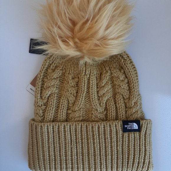 The North Face TNF Women\'s Oh Mega Pom Beanie Hat Antelope Tan NWT